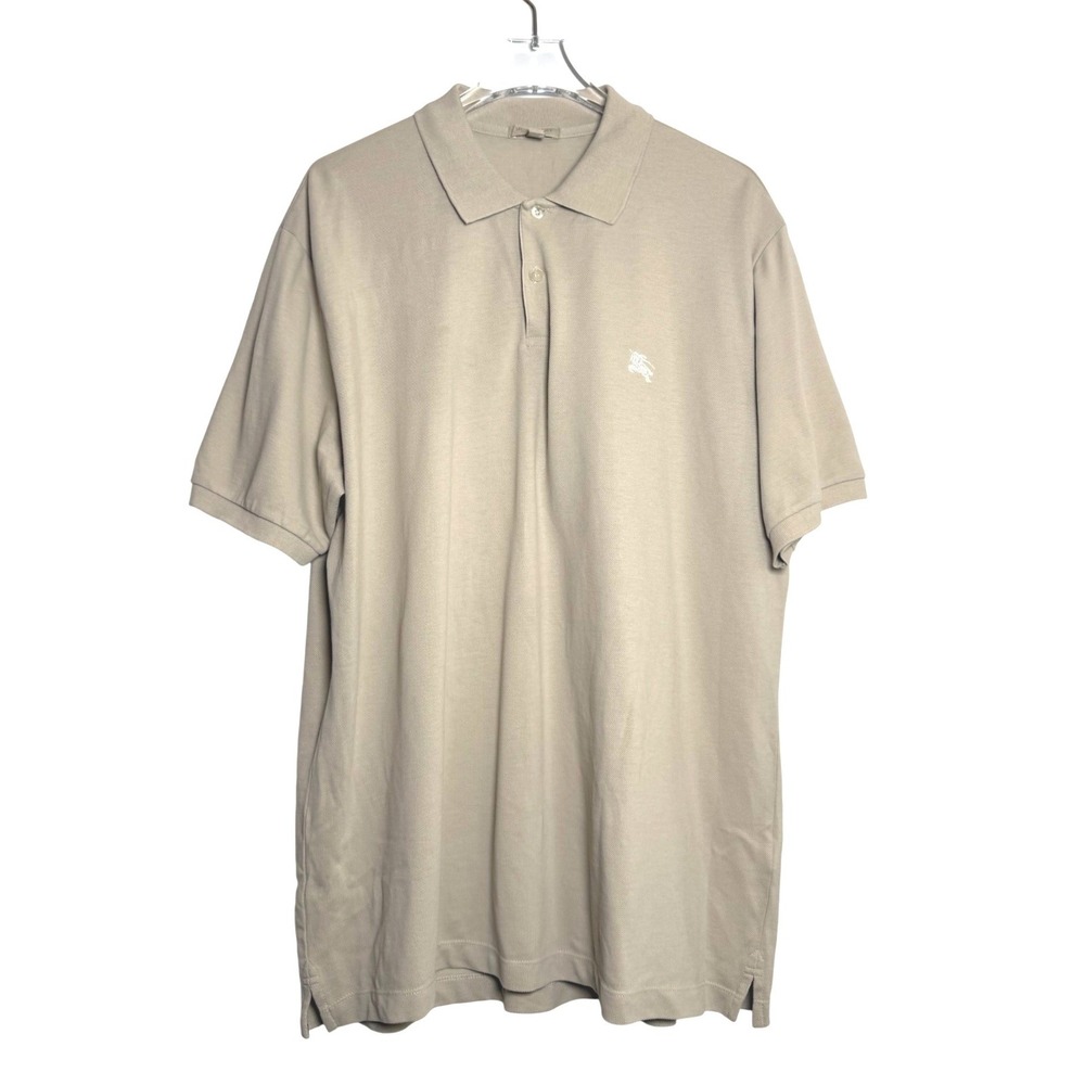 Burberry Brit Polo Shirt Mens XXL Tan Beige Short Sleeve Embroidered Logo Pique